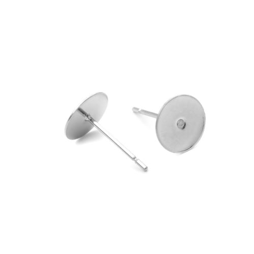 Earring Posts, Stainless Steel, Flat Pad, Silver, 8mm - BEADED CREATIONS