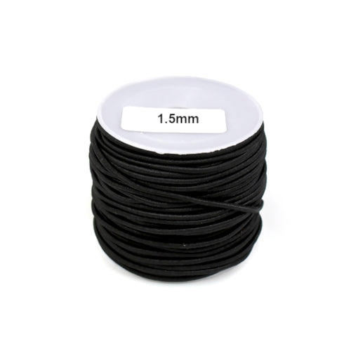 Elastic Cord, Latex Core, Black, Polyester, 1.5mm, 6-Meter Spool - BEADED CREATIONS