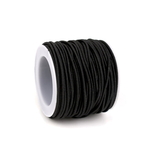 Elastic Cord, Latex Core, Black, Polyester, 1.5mm, 6-Meter Spool - BEADED CREATIONS