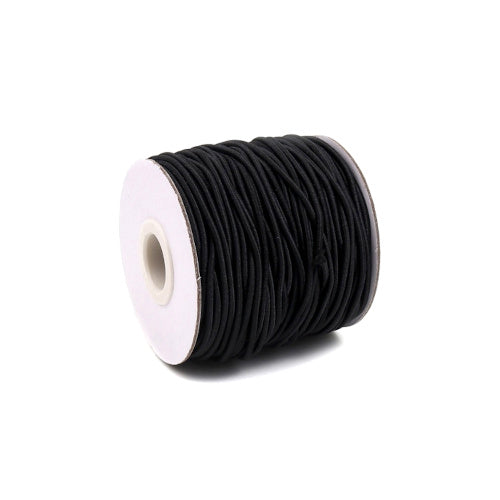 Elastic Cord, Latex Core, Round, Black, Cotton, 2mm, 5.3-Meter Spool - BEADED CREATIONS