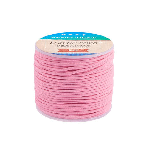 Elastic Cord, Latex Core, Round, Pink, Polyester, 2mm - BEADED CREATIONS