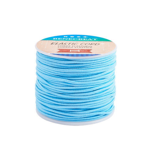 Elastic Cord, Latex Core, Round, Sky Blue, Polyester, 2mm - BEADED CREATIONS