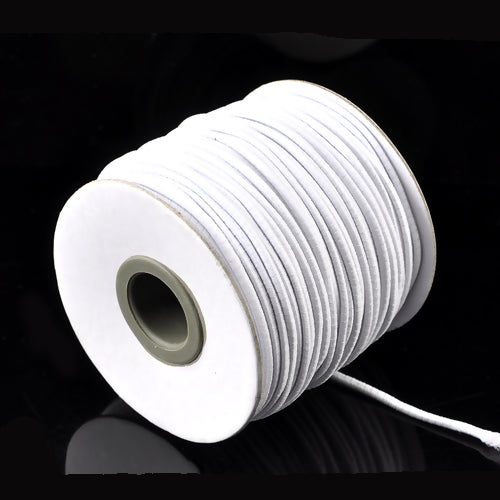 Elastic Cord, Latex Core, Round, White, Polyester, 2mm - BEADED CREATIONS