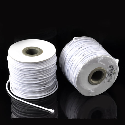 Elastic Cord, Latex Core, Round, White, Polyester, 2mm - BEADED CREATIONS