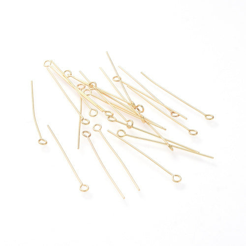 Eye Pins, Stainless Steel, Golden, 21 Gauge, 3.5cm - BEADED CREATIONS