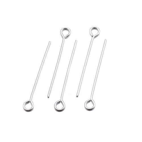 Eye Pins, Stainless Steel, Silver, 20 Gauge, 2.5cm - BEADED CREATIONS