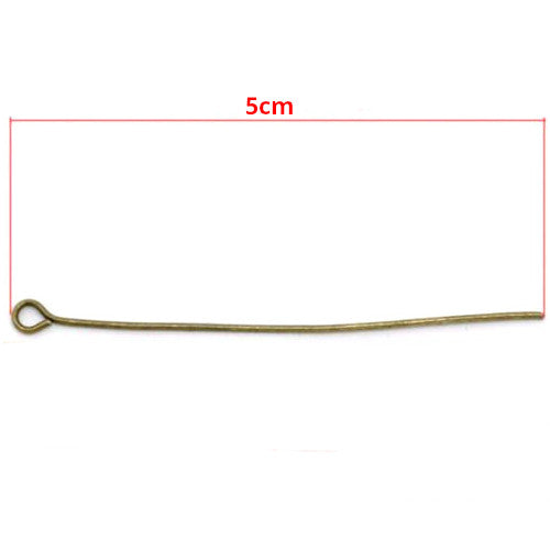 Eye Pins, Alloy, Antique Bronze, 21 Gauge, 50mm - BEADED CREATIONS