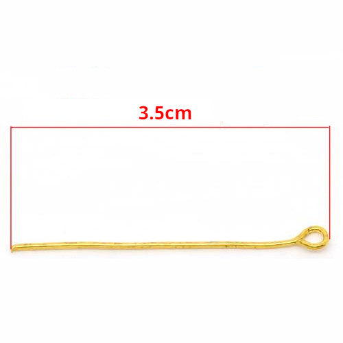 Eye Pins, Alloy, Gold Plated, 21 Gauge, 35mm - BEADED CREATIONS
