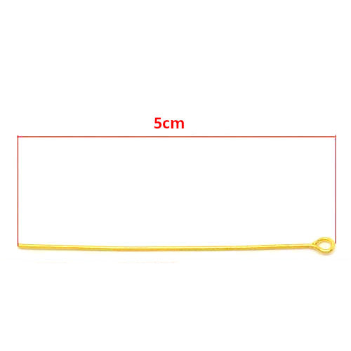 Eye Pins, Alloy, Gold Plated, 21 Gauge, 50mm - BEADED CREATIONS