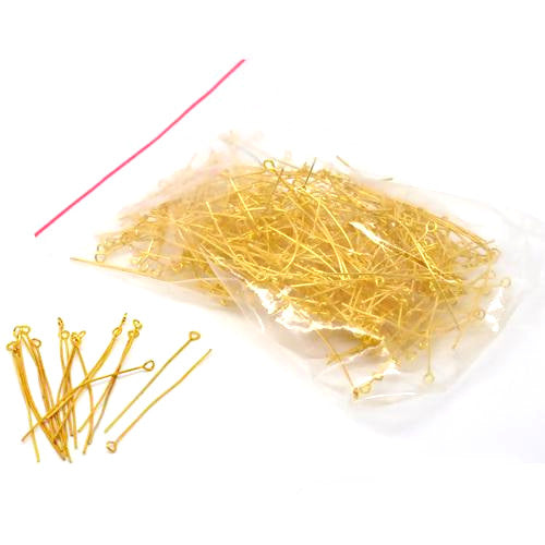 Eye Pins, Alloy, Gold Plated, 21 Gauge, 50mm - BEADED CREATIONS