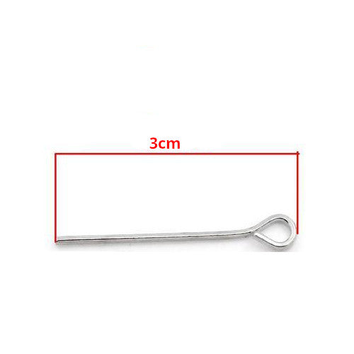 Eye Pins, Alloy, Silver, 21 Gauge, 30mm - BEADED CREATIONS