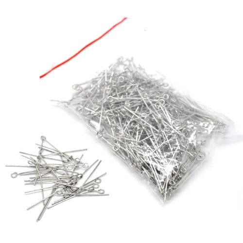 Eye Pins, Alloy, Silver, 21 Gauge, 30mm - BEADED CREATIONS