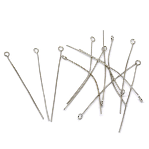 Eye Pins, Alloy, Silver, 21 Gauge, 50mm - BEADED CREATIONS