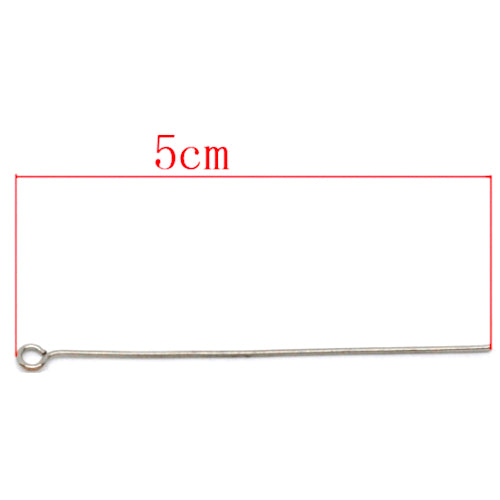 Eye Pins, Alloy, Silver, 21 Gauge, 50mm - BEADED CREATIONS
