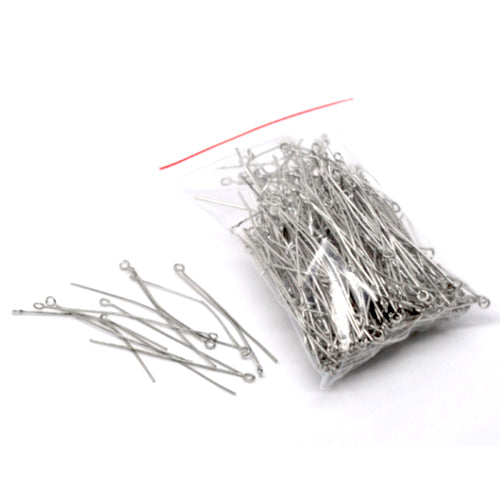 Eye Pins, Alloy, Silver, 21 Gauge, 50mm - BEADED CREATIONS