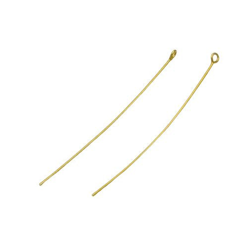Eye Pins, Brass, Gold Plated, 21 Gauge, 60mm - BEADED CREATIONS