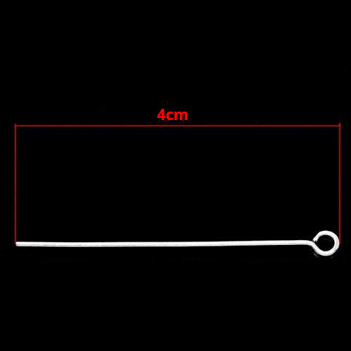 Eye Pins, Iron, Silver Plated, 21 Gauge, 40mm - BEADED CREATIONS