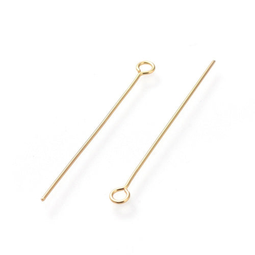 Eye Pins, Stainless Steel, Gold Plated, 21 Gauge, 3.5cm - BEADED CREATIONS