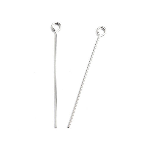 Eye Pins, Stainless Steel, Silver, 20 Gauge, 40mm - BEADED CREATIONS