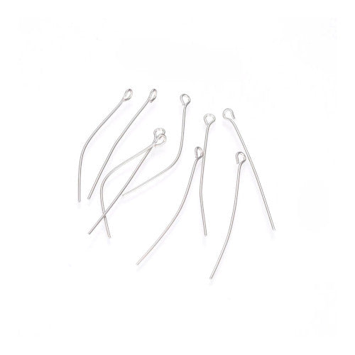 Eye Pins, Stainless Steel, Silver, 20 Gauge, 40mm - BEADED CREATIONS