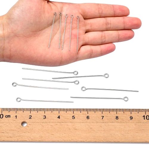 Eye Pins, Stainless Steel, Silver, 21 Gauge, 40mm - BEADED CREATIONS