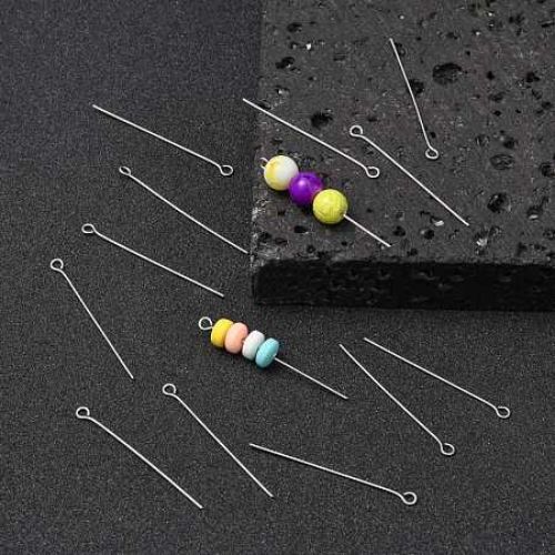 Eye Pins, Stainless Steel, Silver, 21 Gauge, 40mm - BEADED CREATIONS