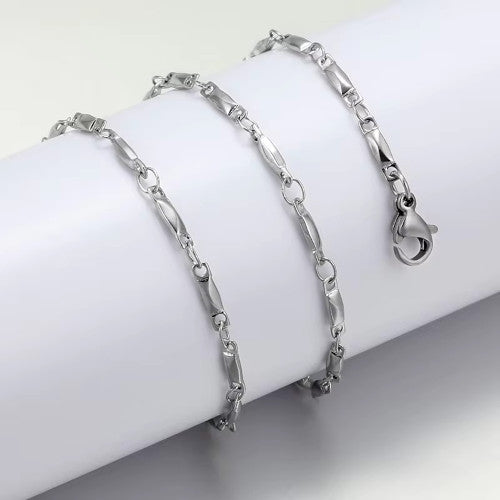 Faceted Rectangle Link Chain Necklace, Stainless Steel, Silver, 45cm - BEADED CREATIONS