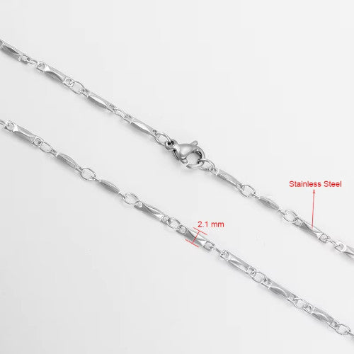 Faceted Rectangle Link Chain Necklace, Stainless Steel, Silver, 45cm - BEADED CREATIONS