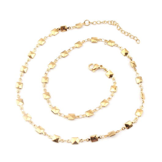 Faceted Square Link Chain Necklace, Stainless Steel, Golden, 45cm - BEADED CREATIONS