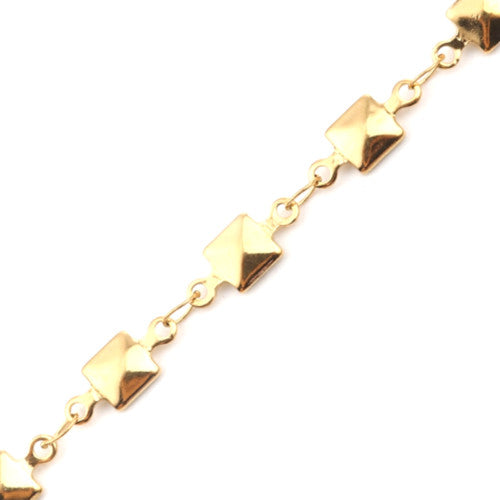 Faceted Square Link Chain Necklace, Stainless Steel, Golden, 45cm - BEADED CREATIONS