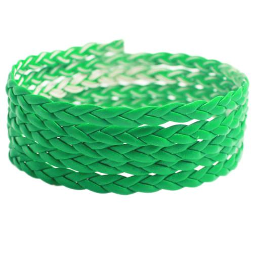 Faux Leather Cord, Flat, Braided, Bracelet Cord, Green, 5mm - BEADED CREATIONS