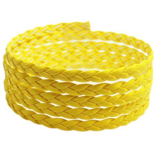 Faux Leather Cord, Flat, Braided, Bracelet Cord, Yellow, 5mm - BEADED CREATIONS