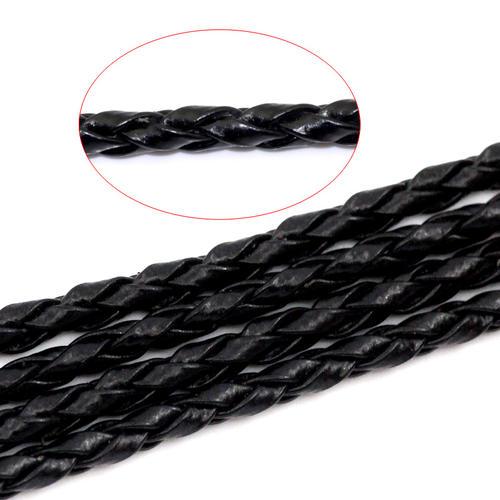 Faux Leather Cord, Round, Braided Black, 3mm - BEADED CREATIONS