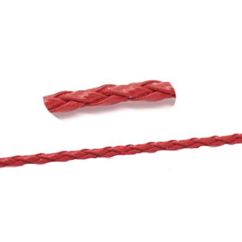 Faux Leather Cord, Round, Braided Red, 3mm - BEADED CREATIONS