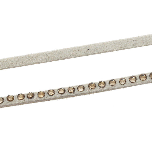 Faux Suede Cord, Flat, Beige, With Studded Rhinestones, 2.6mm - BEADED CREATIONS