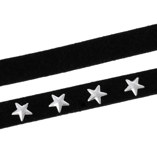 Faux Suede Cord, Flat, Black, Silver Studded Stars, 10mm - BEADED CREATIONS