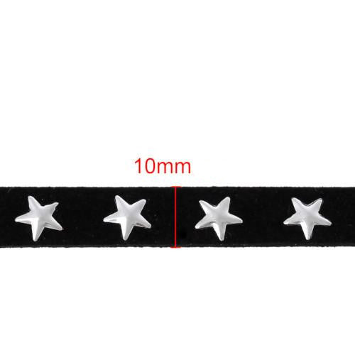 Faux Suede Cord, Flat, Black, Silver Studded Stars, 10mm - BEADED CREATIONS