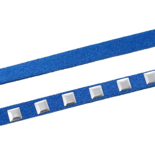 Faux Suede Cord, Flat, Blue, Silver Studded Square, 6.7mm - BEADED CREATIONS