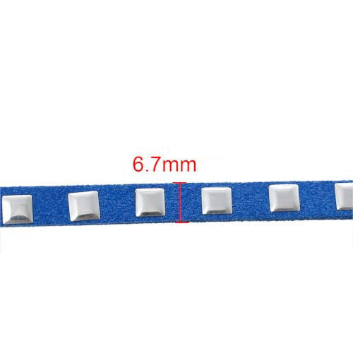 Faux Suede Cord, Flat, Blue, Silver Studded Square, 6.7mm - BEADED CREATIONS