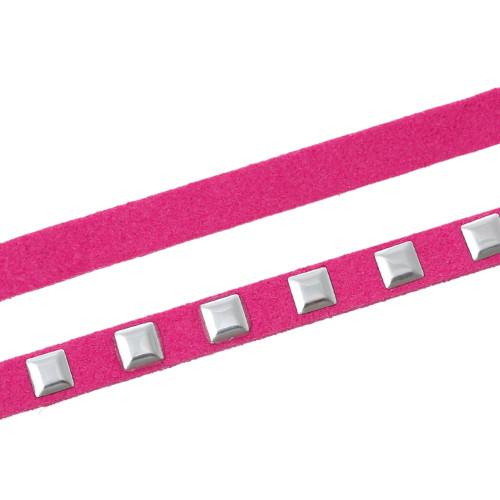 Faux Suede Cord, Flat, Camellia, Silver Studded Square, 6.7mm - BEADED CREATIONS