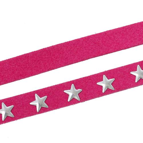 Faux Suede Cord, Flat, Camellia, Silver Studded Stars, 10mm - BEADED CREATIONS