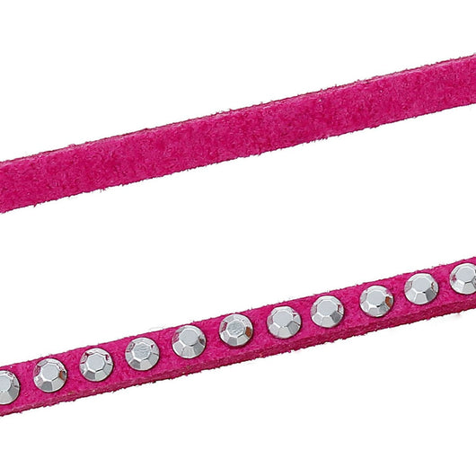 Faux Suede Cord, Flat, Camellia, With Studded Rhinestones, 2.6mm - BEADED CREATIONS