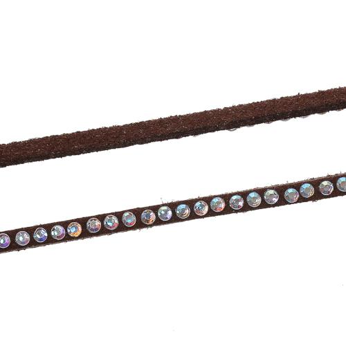 Faux Suede Cord, Flat, Chocolate Brown, With Studded Rhinestones, 2.6mm - BEADED CREATIONS