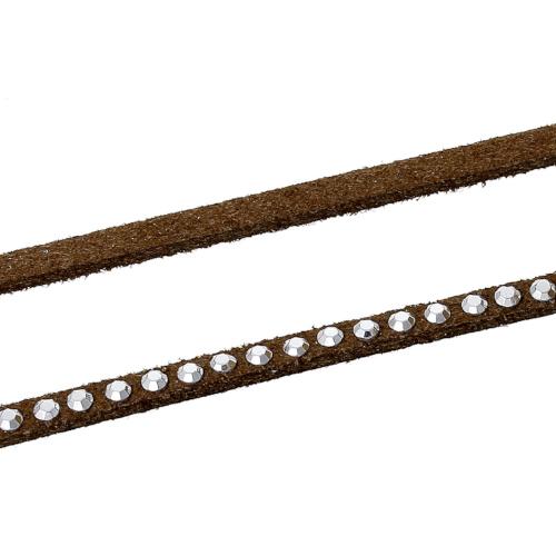 Faux Suede Cord, Flat, Coffee Brown, With Studded Rhinestones, 2.6mm - BEADED CREATIONS