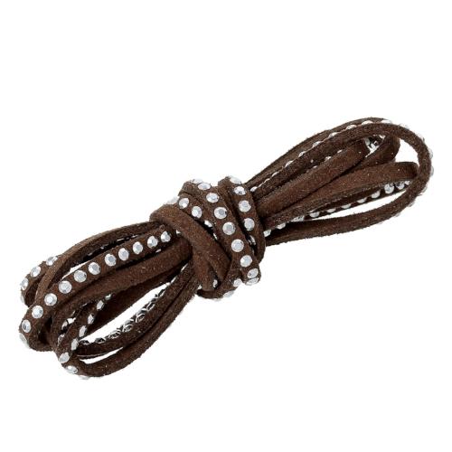 Faux Suede Cord, Flat, Coffee Brown, With Studded Rhinestones, 2.6mm - BEADED CREATIONS