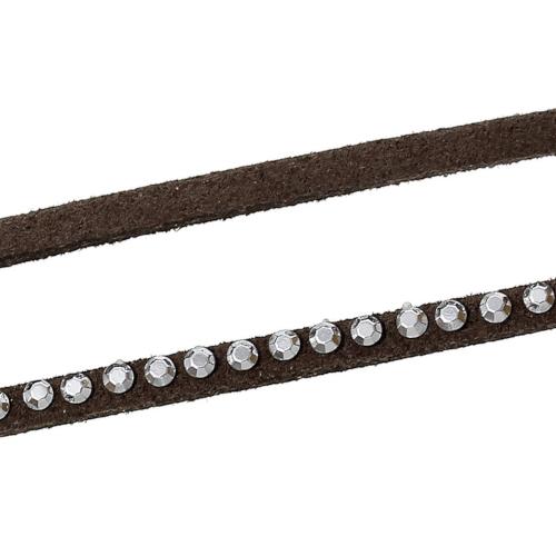 Faux Suede Cord, Flat, Dark Brown, With Studded Rhinestones, 2.6mm - BEADED CREATIONS