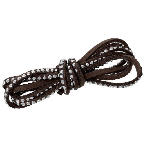 Faux Suede Cord, Flat, Dark Brown, With Studded Rhinestones, 2.6mm - BEADED CREATIONS