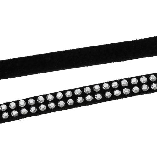 Faux Suede Cord, Flat, Double Rhinestone Studded, Black, 5mm - BEADED CREATIONS