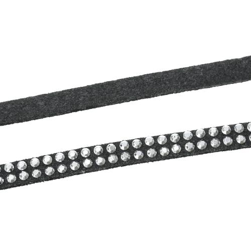 Faux Suede Cord, Flat, Double Rhinestone Studded, Grey, 5mm - BEADED CREATIONS