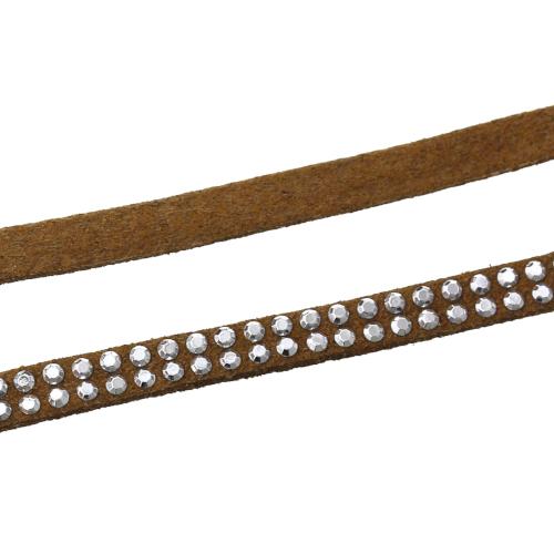 Faux Suede Cord, Flat, Double Rhinestone Studded, Tan, 5mm - BEADED CREATIONS